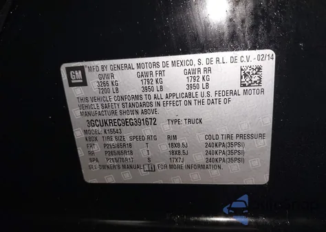 2014 Chevrolet Silverado 1500 2Lt из США, поврежденный, VIN 3GCUKREC9EG391672